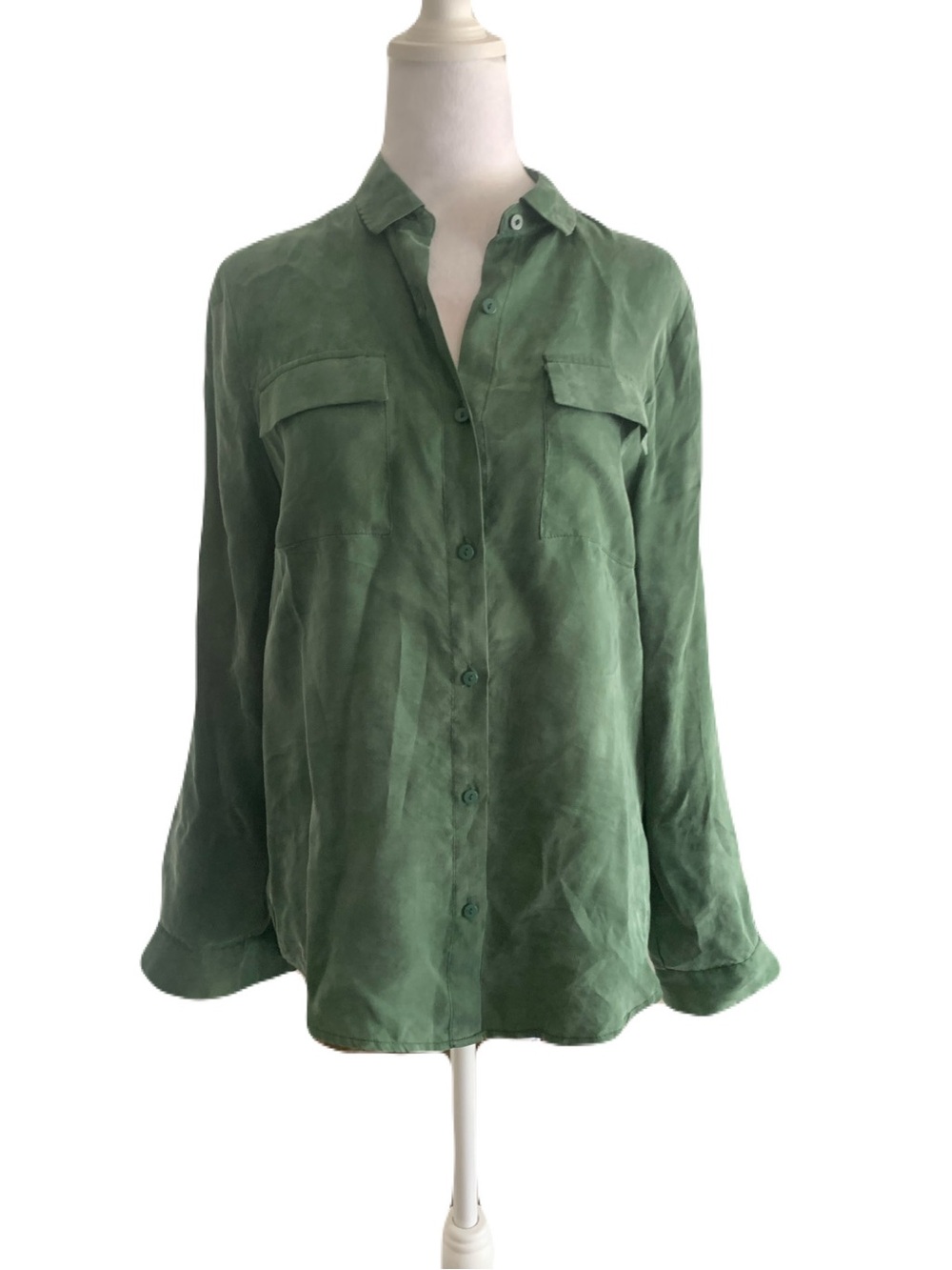 Ichi Green Womens Size Medium Button Front Soft Comfy Cupro Vegan Silk Casual